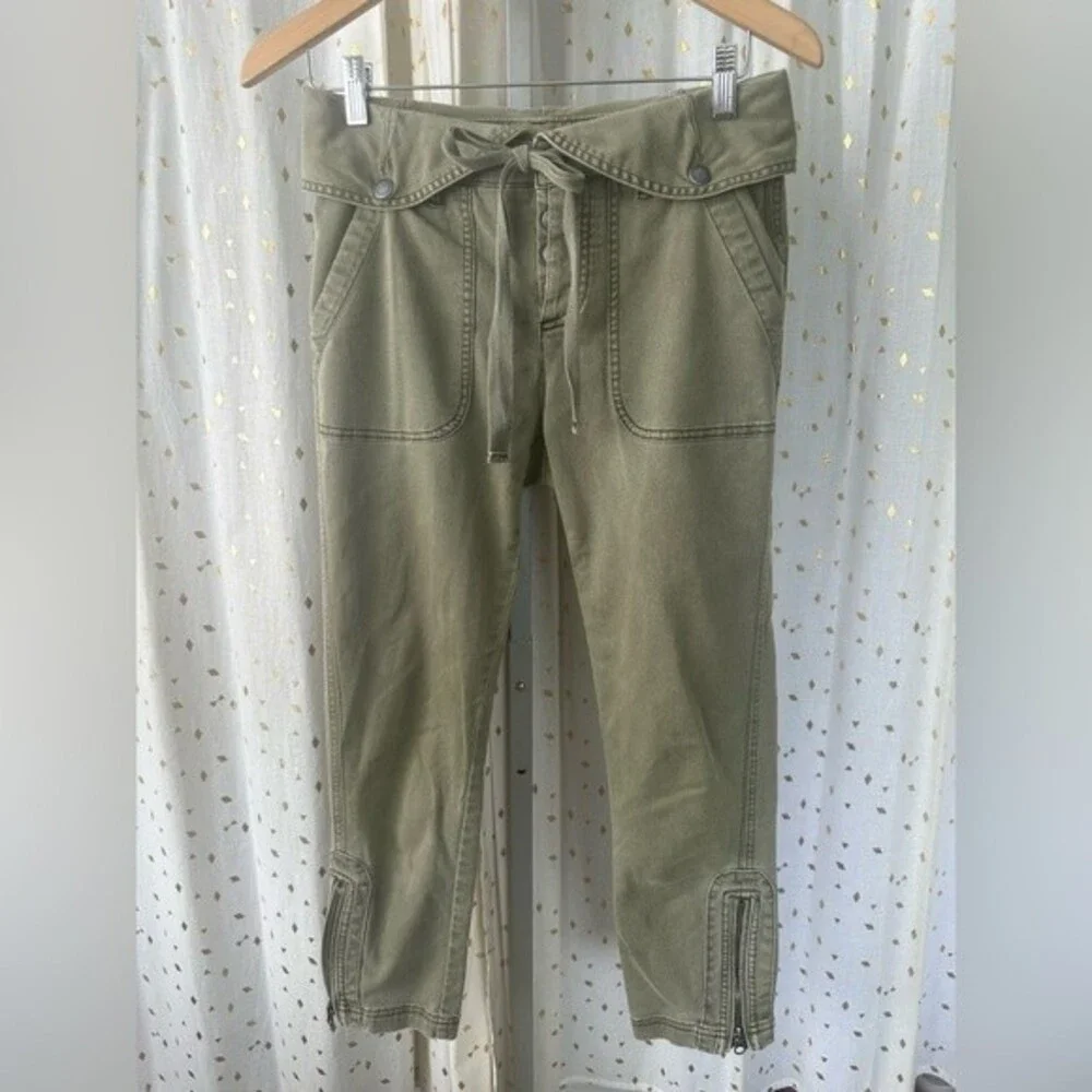 Free People Women's Olive Green Cargo Fold Over High Waisted Crop Pants Size 2